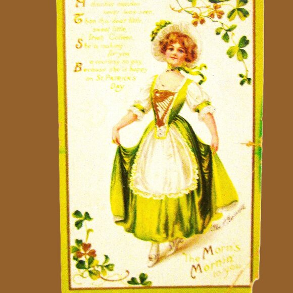 Antq St Patrick postcard in Green & white signed by Ellen H. Claps - Picture 5 of 11